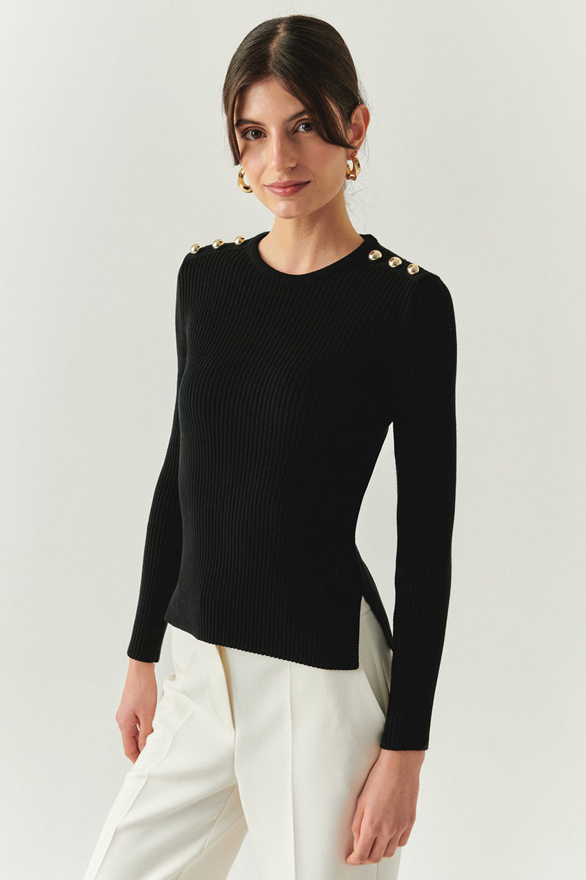 Delphine Black Crew Neck Long Sleeve Sweater