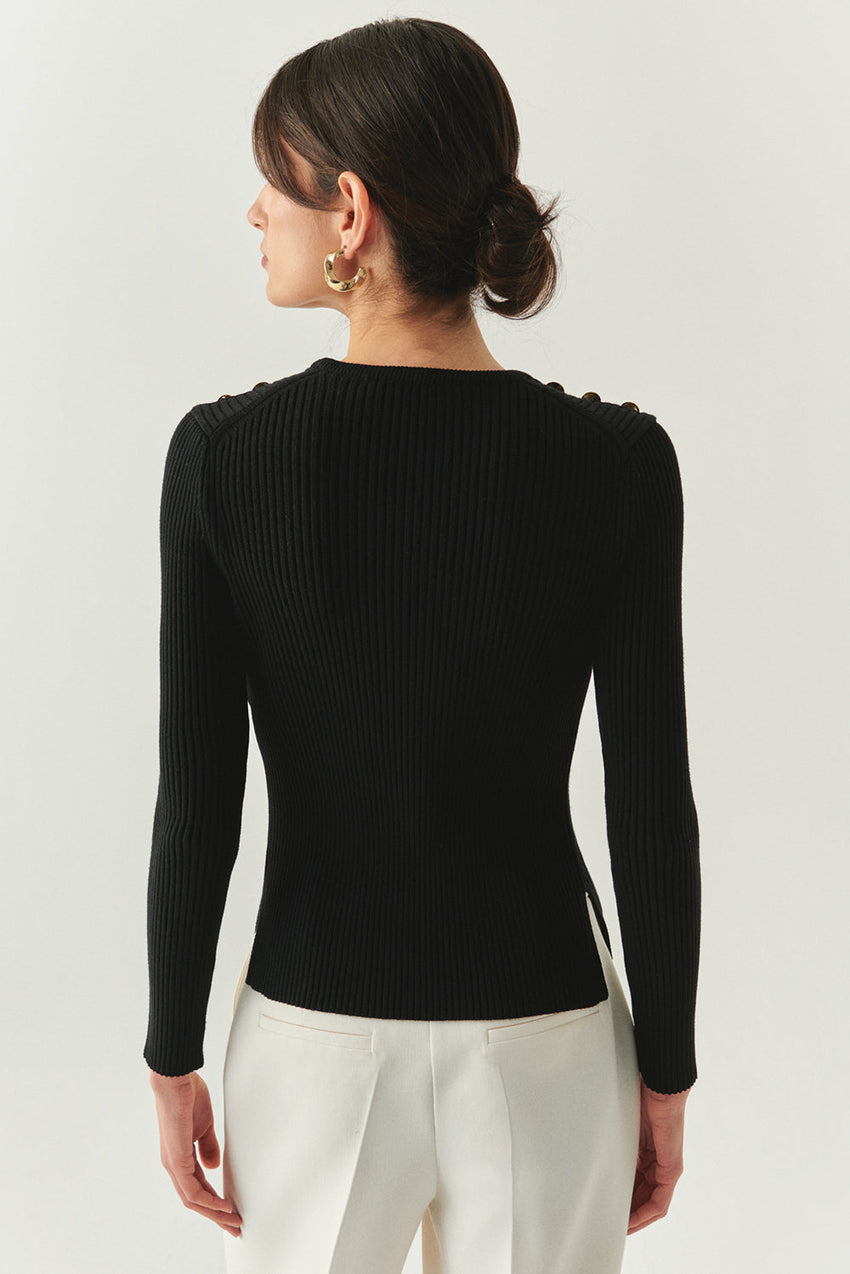Delphine Black Crew Neck Long Sleeve Sweater