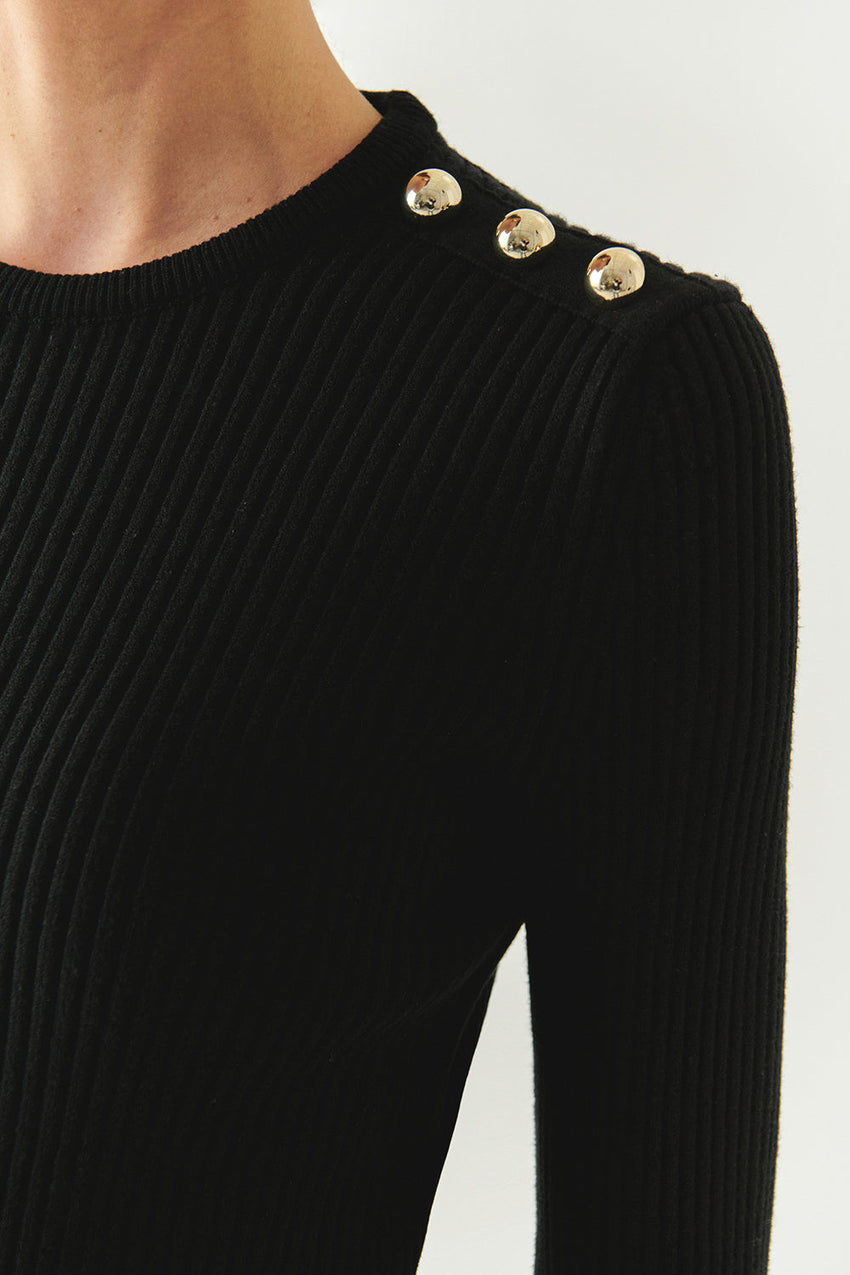 Delphine Black Crew Neck Long Sleeve Sweater