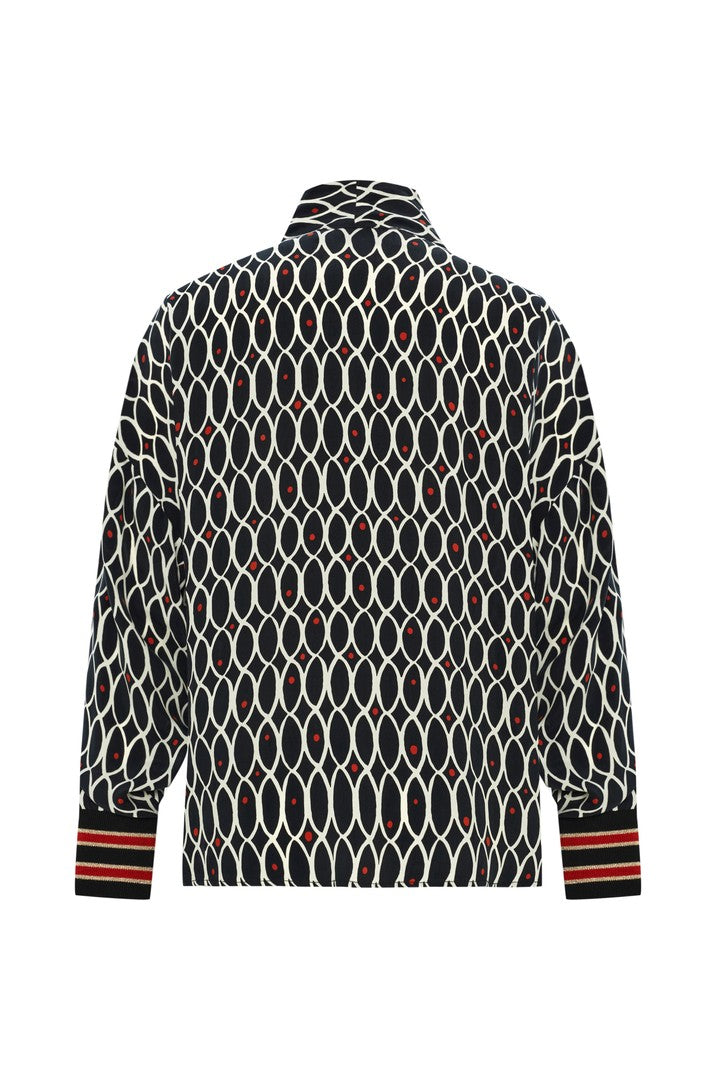 Regular Scarf Neck Geometric Patterned Blouse - Multi Color