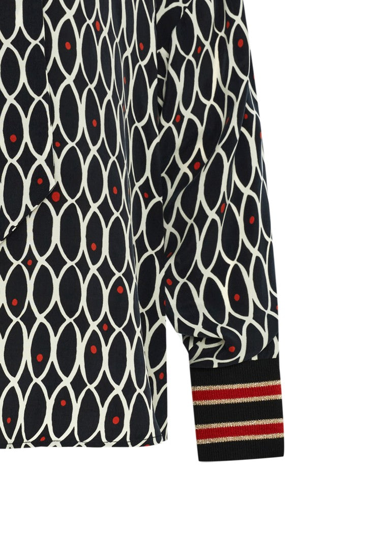 Regular Scarf Neck Geometric Patterned Blouse - Multi Color