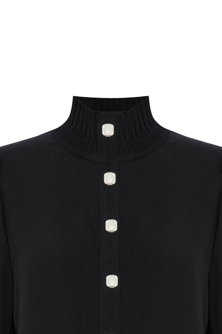 Amanna High Neck Knit Shirt – BLACK