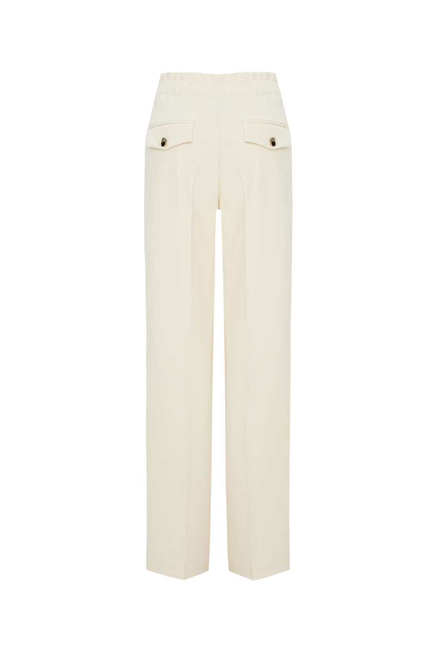 High Waist Wide Leg Pants - Ecru