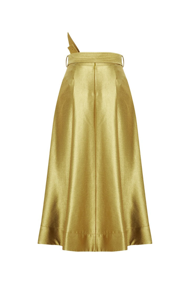 Regular Belted Gold Midi Skirt - Yellow