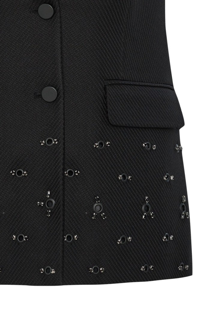 Regular Embroidered Detailed Vest - Black