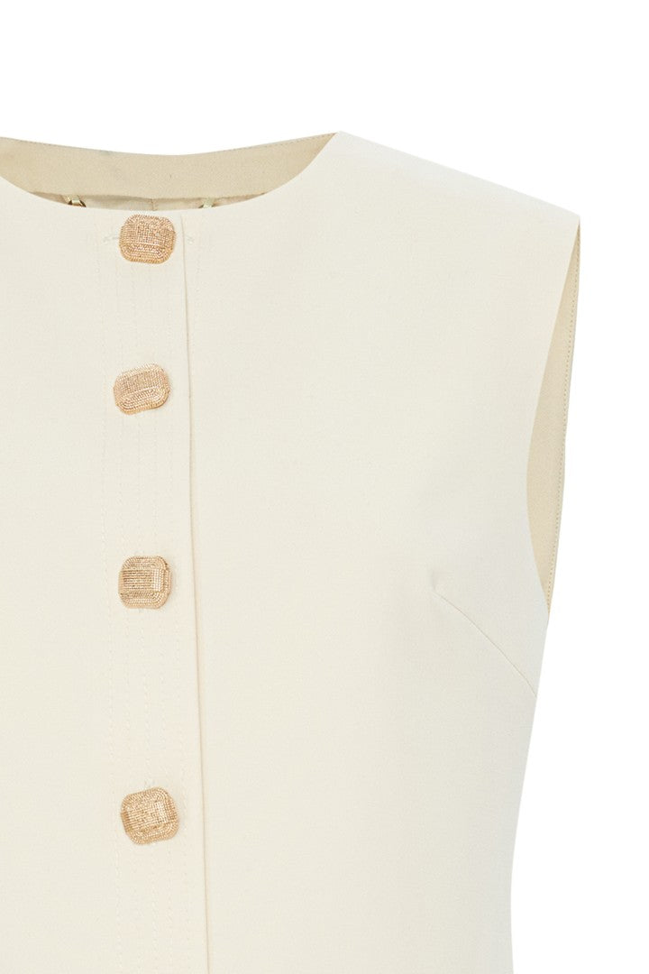 Regular Buttoned Pocket Vest - Ecru
