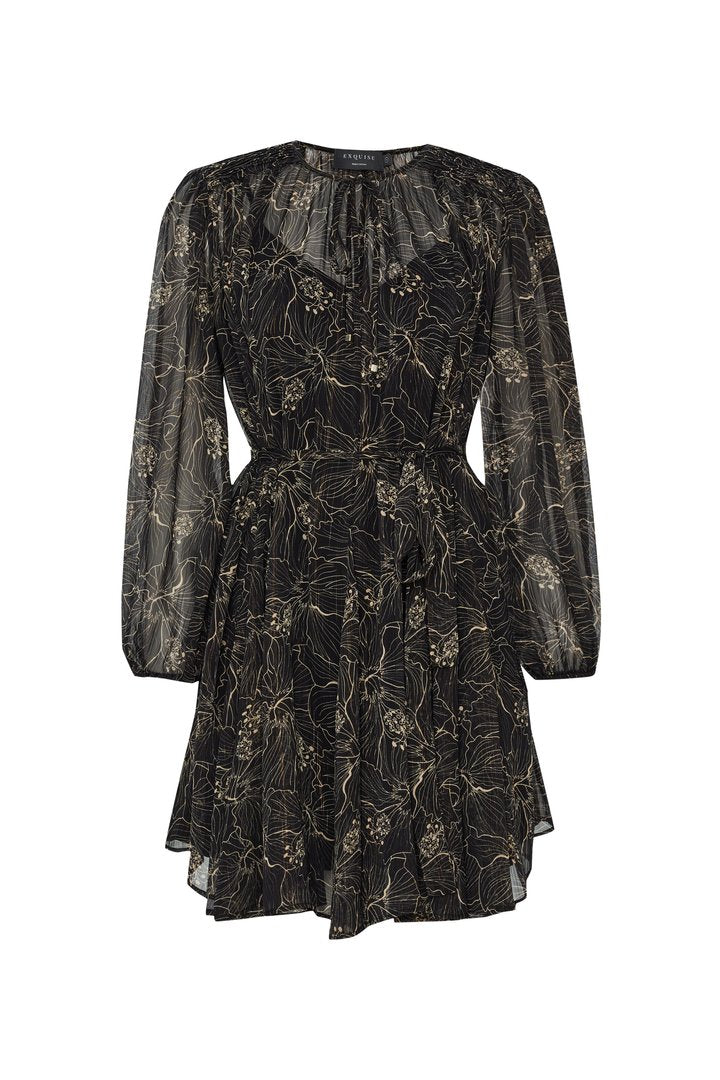 Regular Belted Waist Chiffon Mini Dress - Black