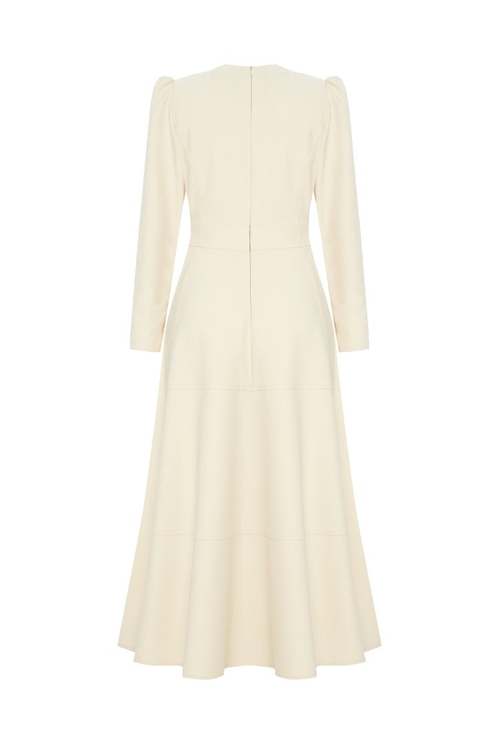 Regular Crew Neck Dress - Ecru