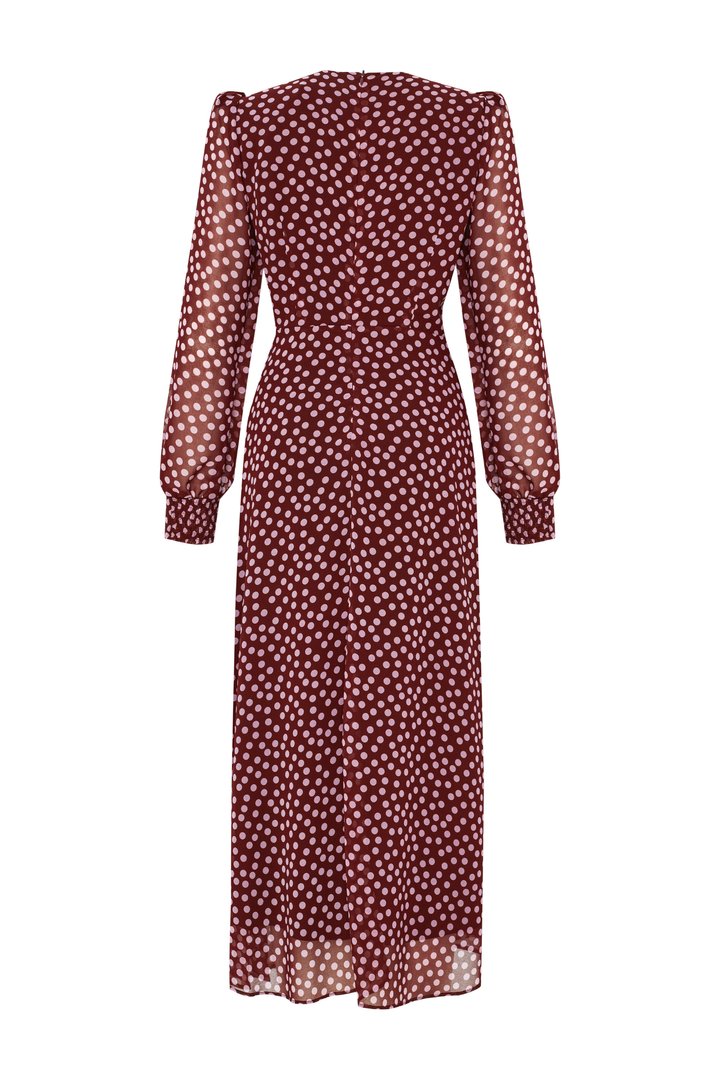 Polka Dot Chiffon Midi Dress – RED