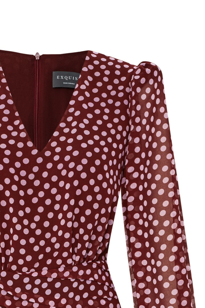 Polka Dot Chiffon Midi Dress – RED