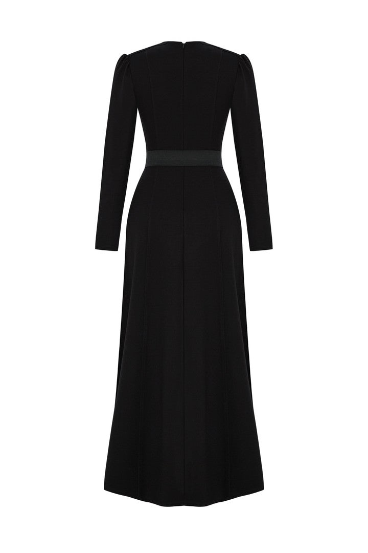 Anthea Dress  Belted Long Dress - Black