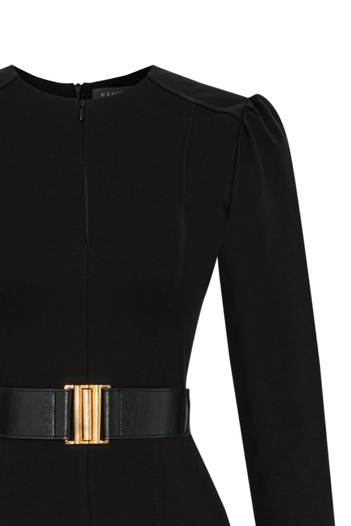 Anthea Dress  Belted Long Dress - Black