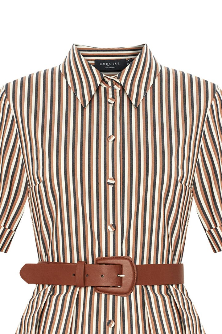 Striped Belted Midi Dress – MULTI COLOR