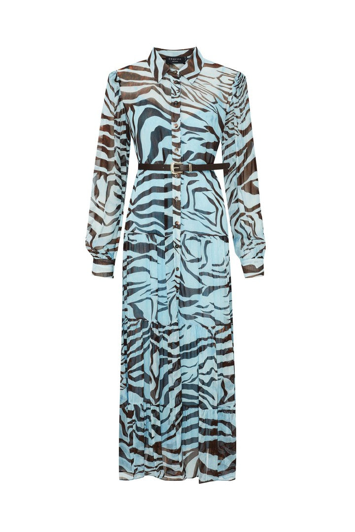 Belted Zebra Print Lined Maxi Dress – BLUE