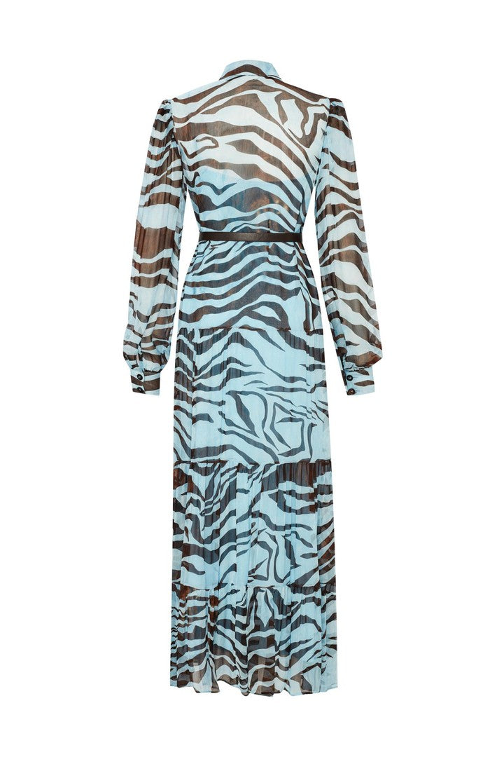 Belted Zebra Print Lined Maxi Dress – BLUE