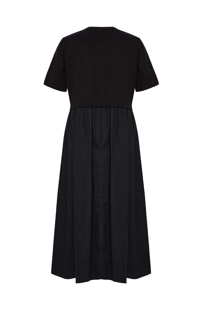 Afia K.Dress  Embroidered Collar Cotton Midi Dress - Black