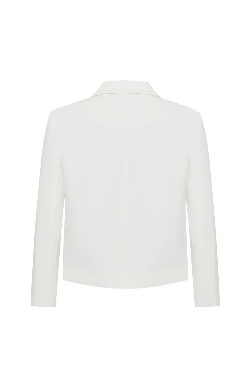 Collared Pocketed Regular Fit Short White Jacket