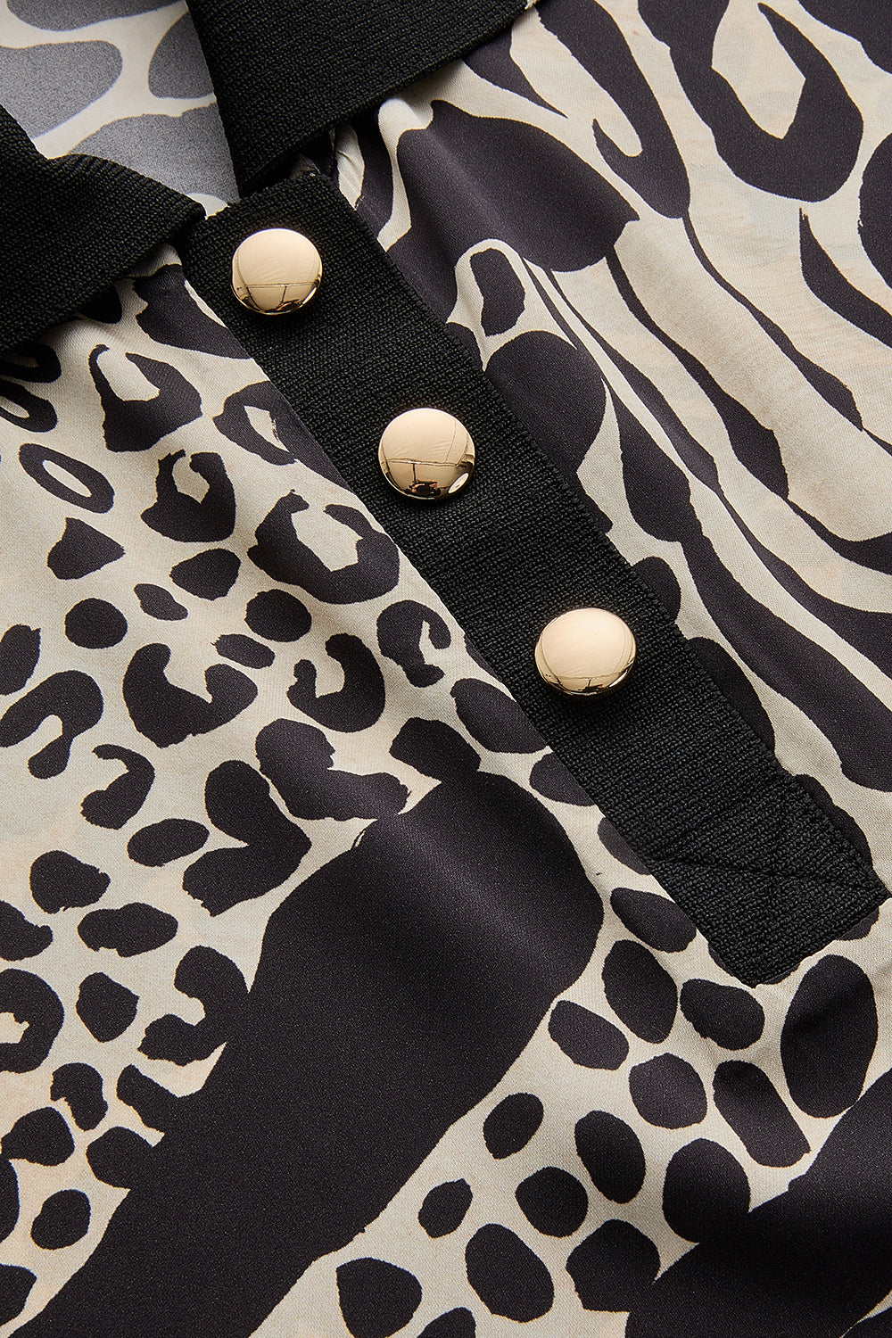 Regular Abstract Print Sleeveless Shirt Collar Blouse - Black