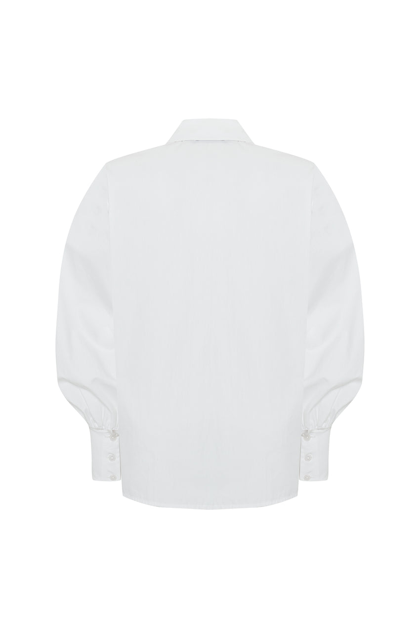 Regular Floral Stitch Cotton Shirt - Ecru