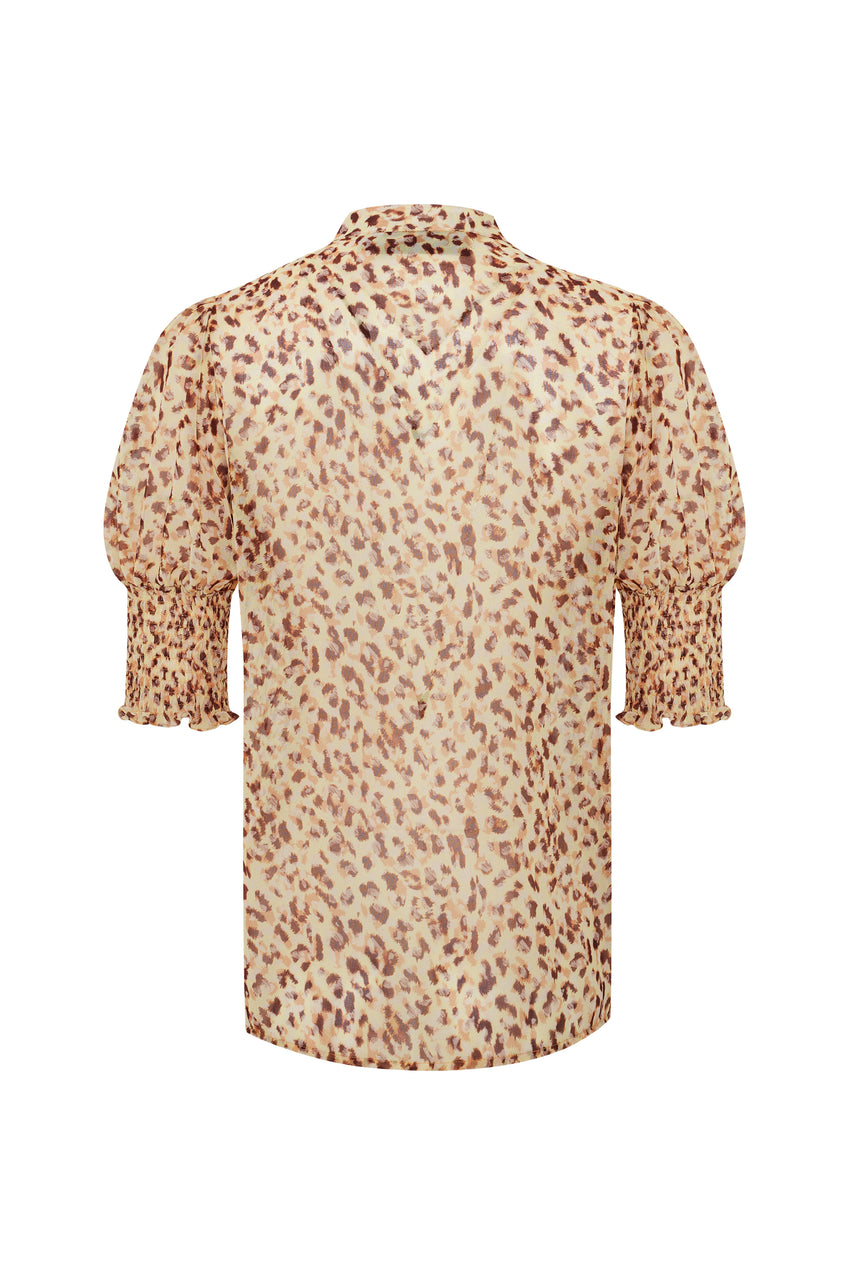 Regular Patterned Ruffle Piping Chiffon Shirt - Multi Color