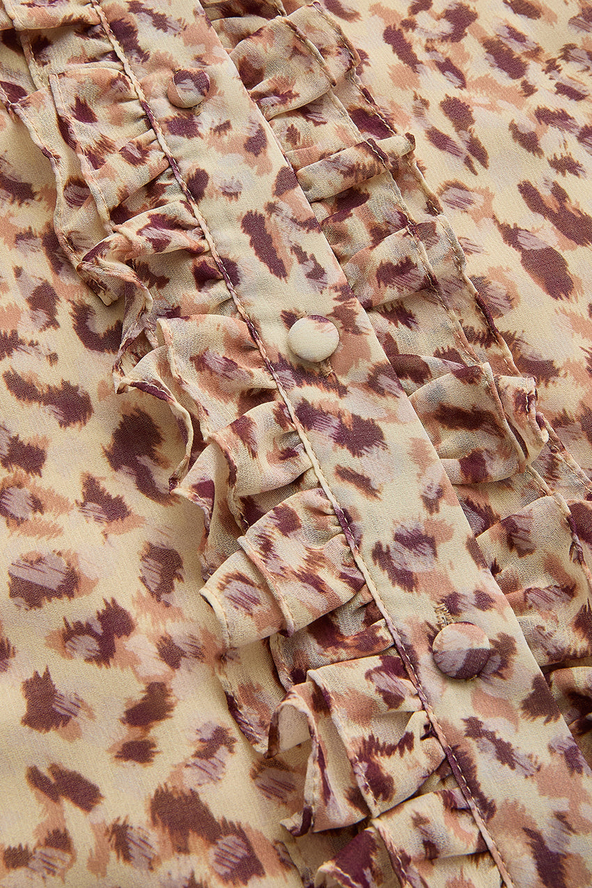 Regular Patterned Ruffle Piping Chiffon Shirt - Multi Color