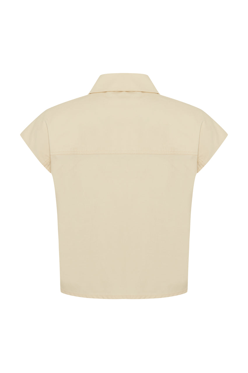 Regular Embroidered Cotton Crop Shirt - Yellow