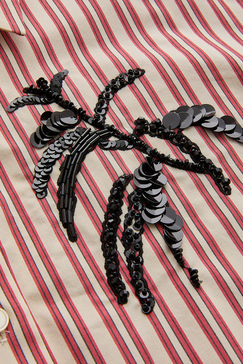 Regular Red Striped Embroidered Shirt - Red