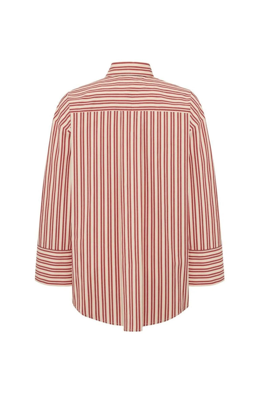 Regular Red Striped Embroidered Shirt - Red
