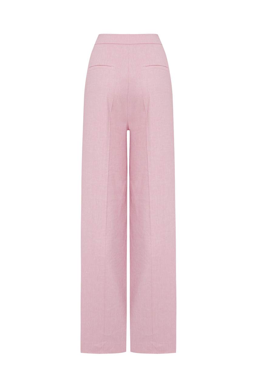 Regular Relaxed Fit Linen Trousers - Pink