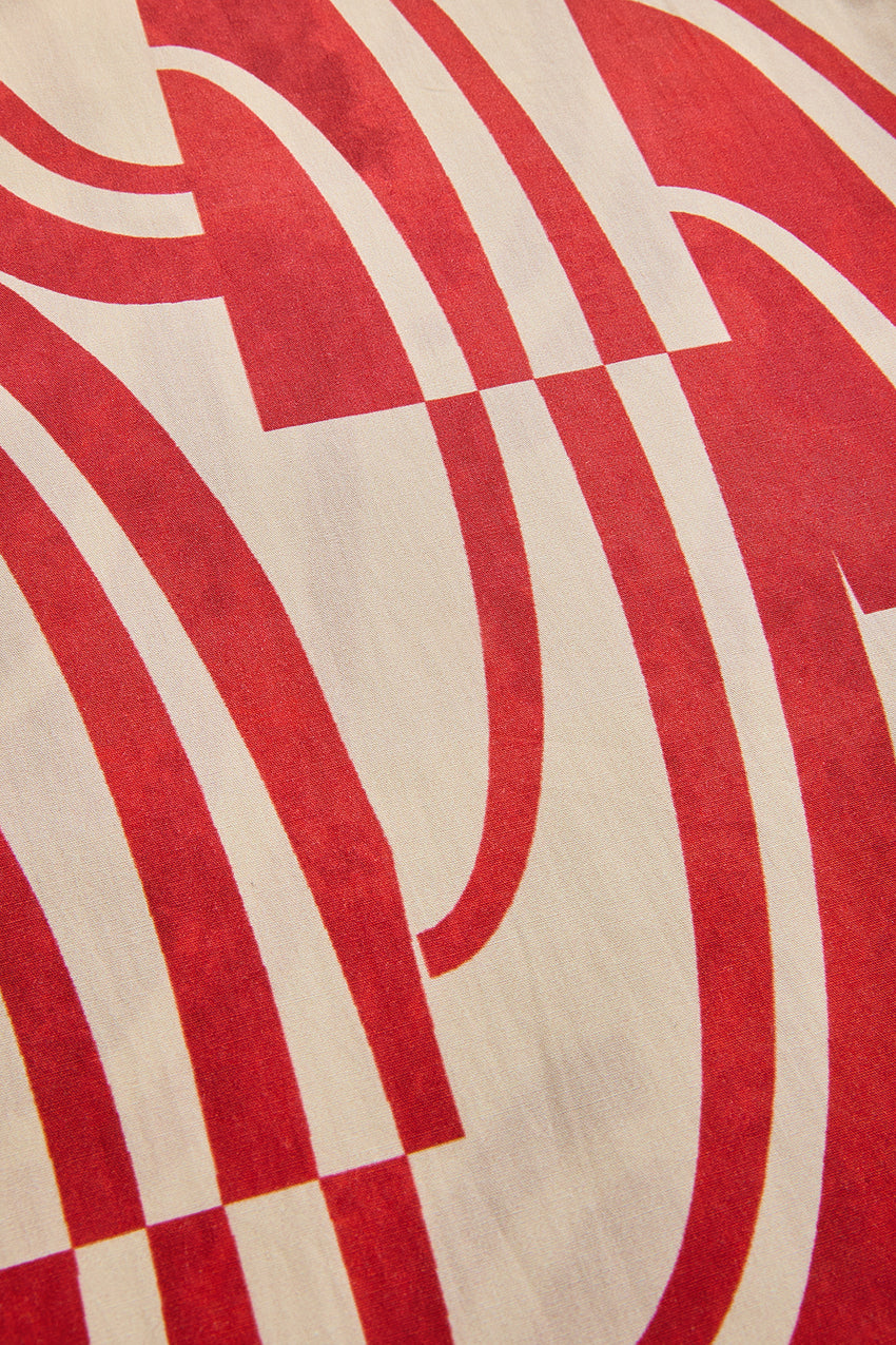 Regular Abstract Print Cotton Wide-Leg Pants - Red