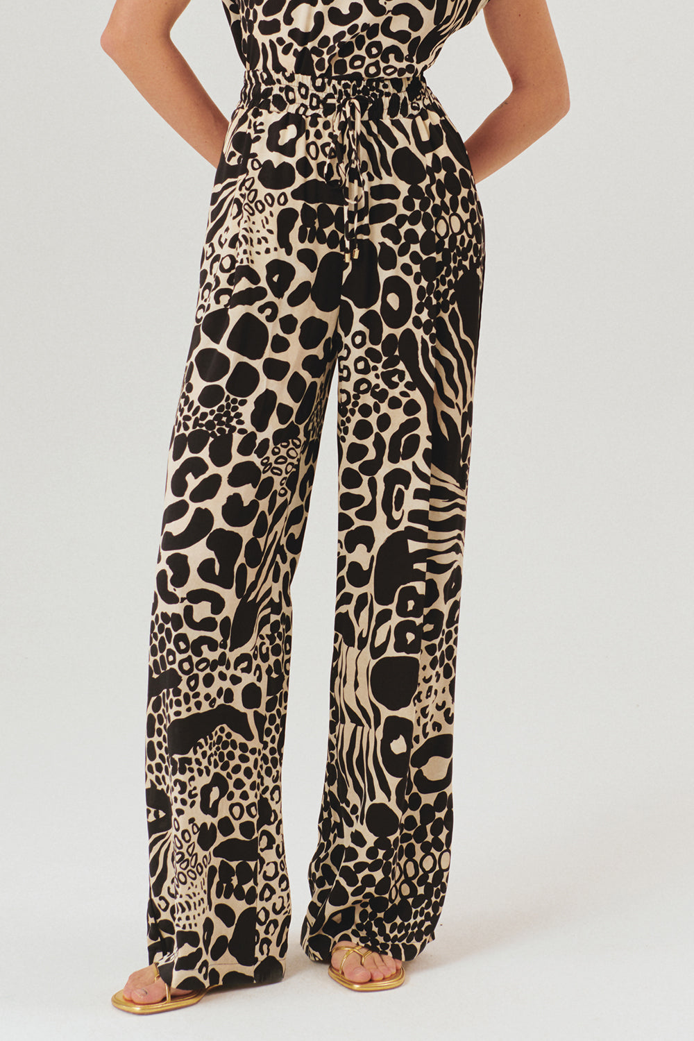 Regular Tailored Linen Palazzo Pants - Black