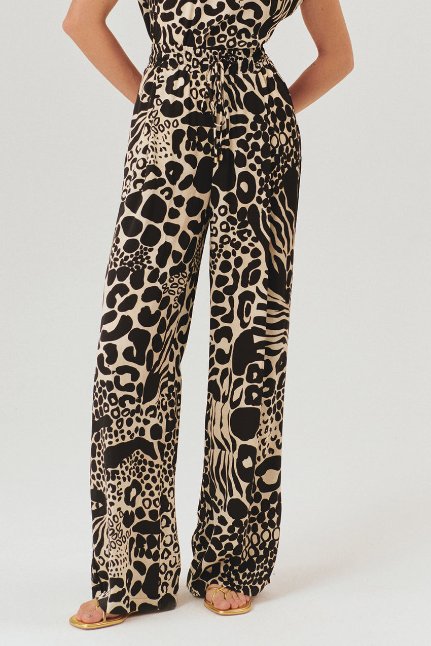 Regular Tailored Linen Palazzo Pants - Black