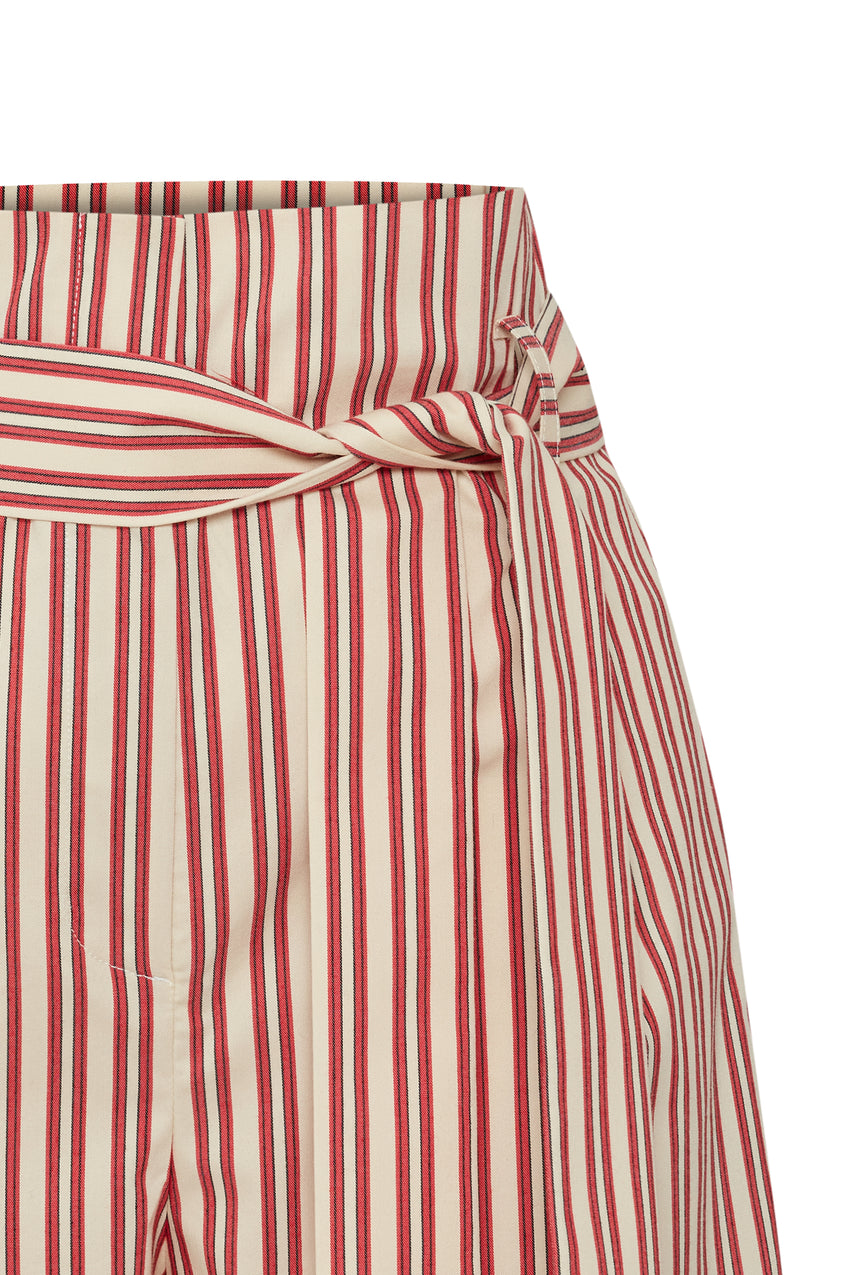 Regular Striped Tie-Waist Shorts - Red