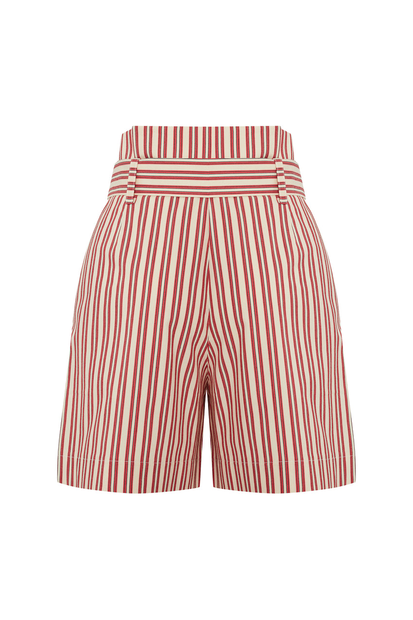Regular Striped Tie-Waist Shorts - Red