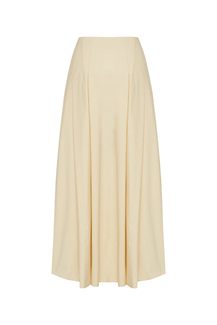 Regular Pleated Cotton Midi Skirt - Yellow