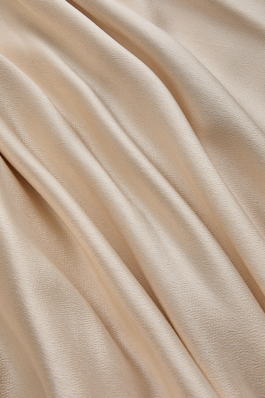 Regular Shiny Satin Flared Midi Skirt - Ecru