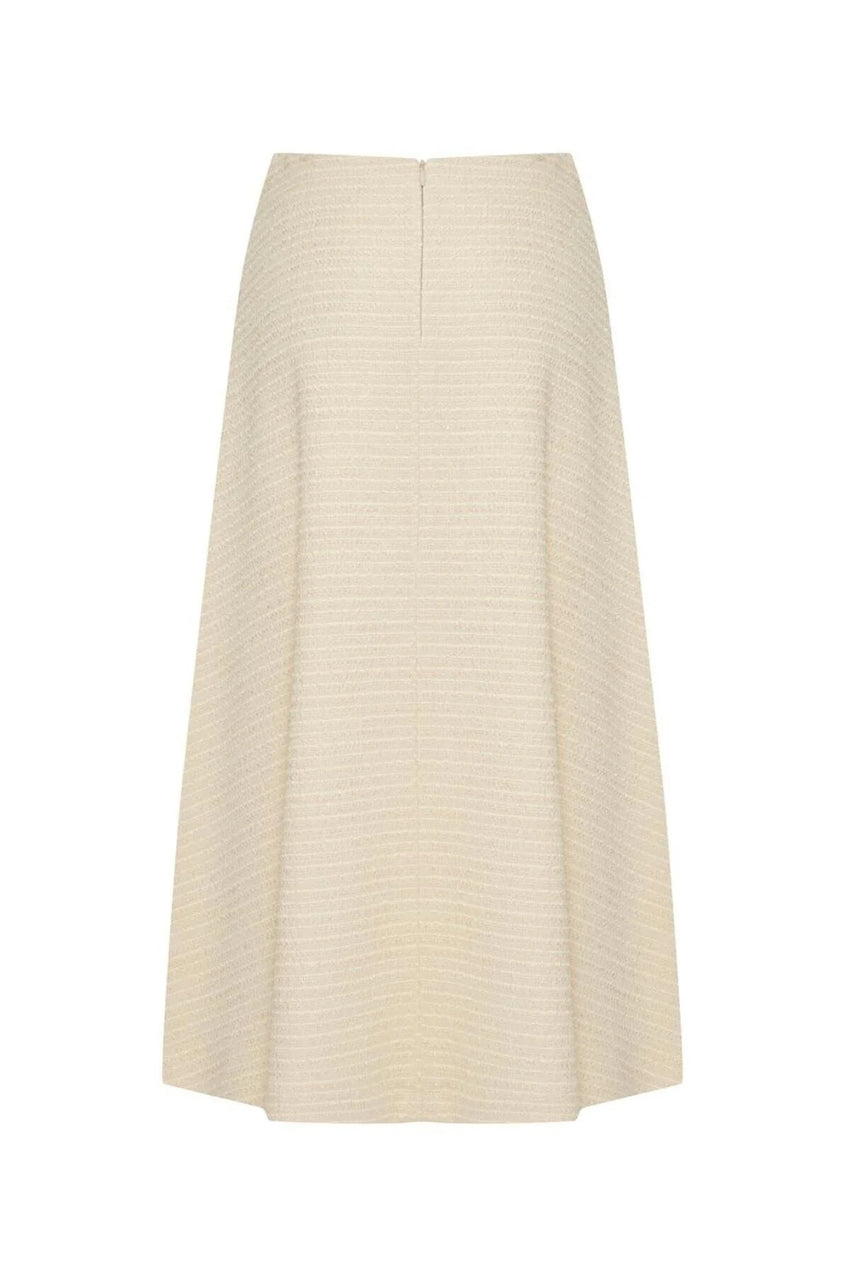 Regular Textured Midi Flared Skirt - Ecru