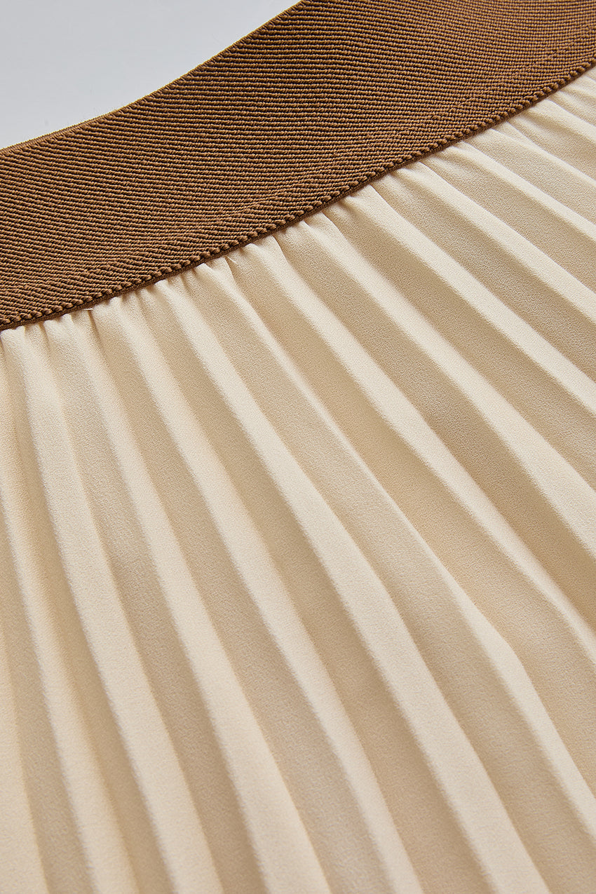 Elastic Waist Pleated Midi Skirt - Ecru