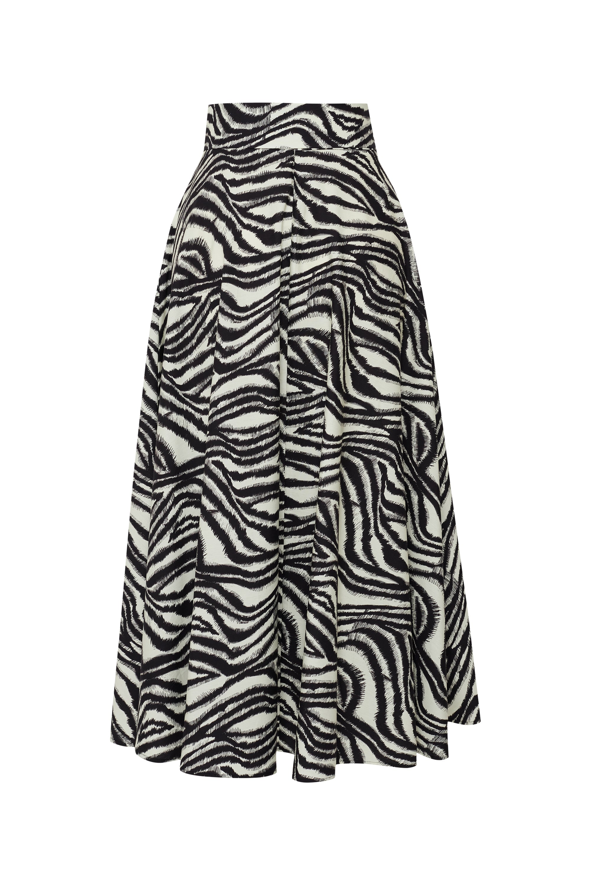 Regular Zebra Print Buckled Cotton Midi Skirt - Black