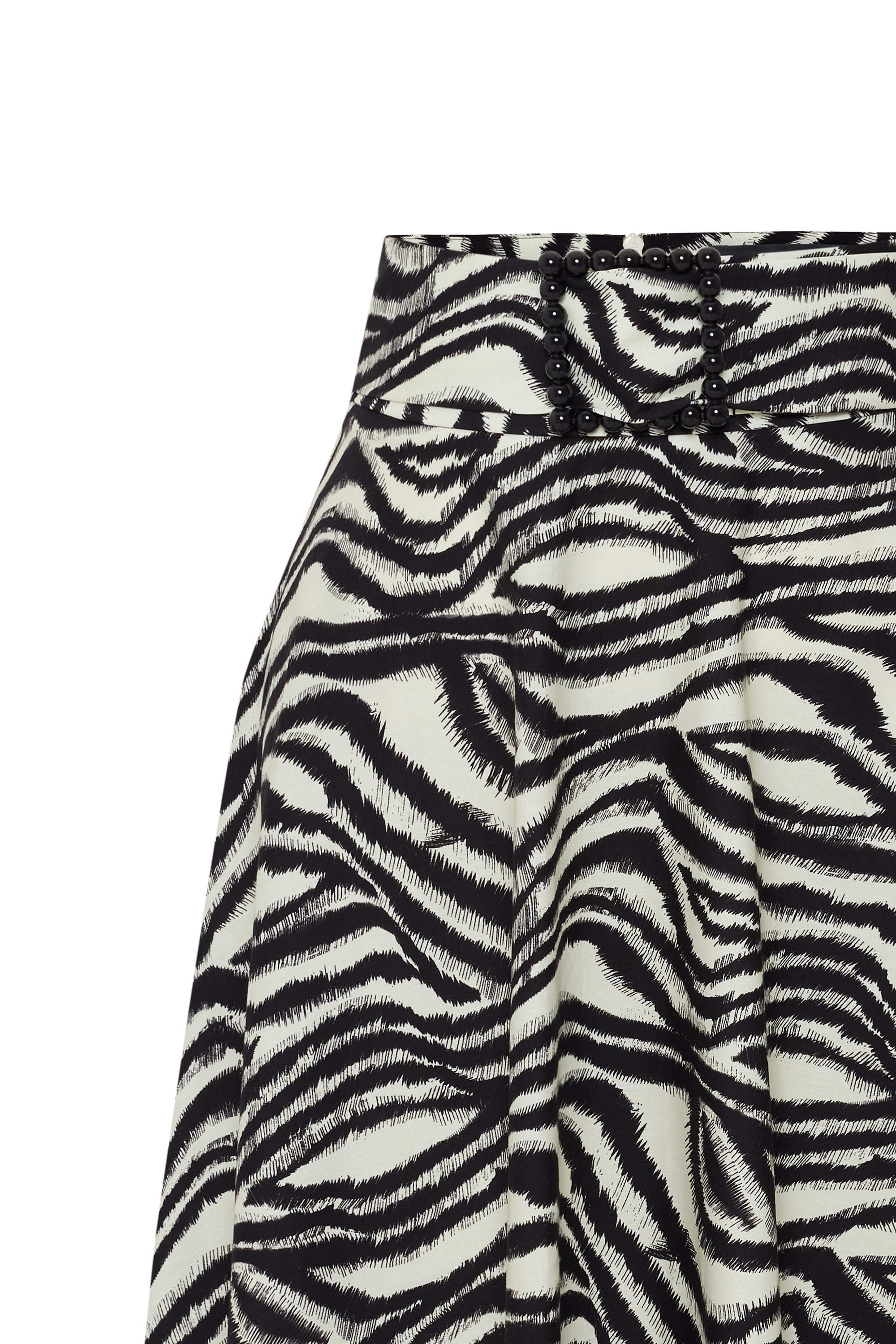 Regular Zebra Print Buckled Cotton Midi Skirt - Black