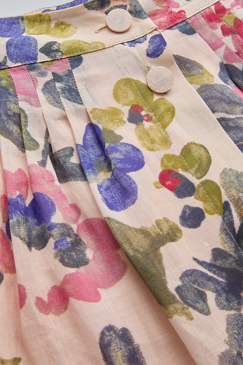 Regular Button-Down Floral Midi Skirt with Pockets - Multi Color