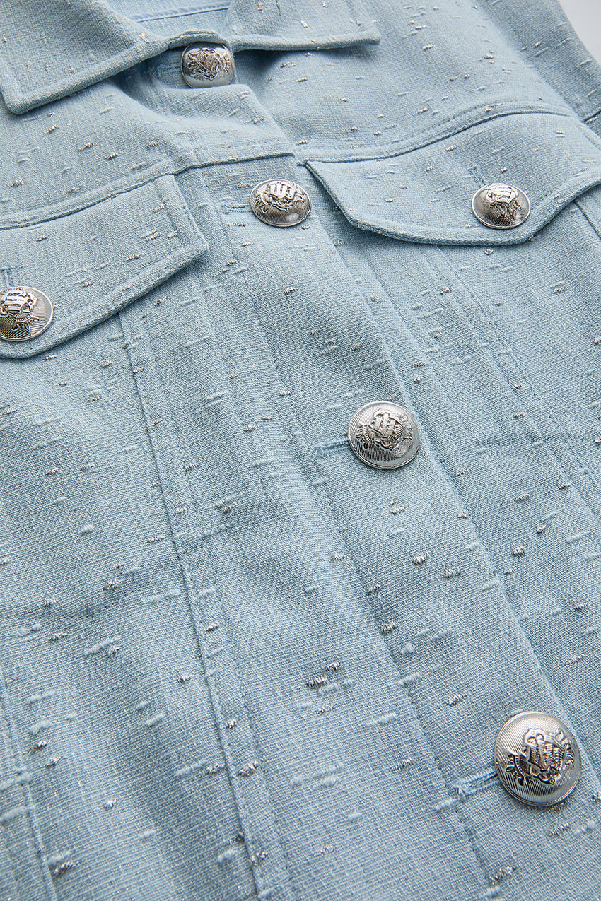 Oversized Shiny Fabric Detail Vest - Blue