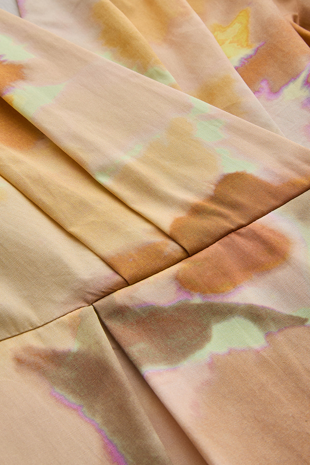 Regular Watercolor Belted Cotton Dress - Multi Color