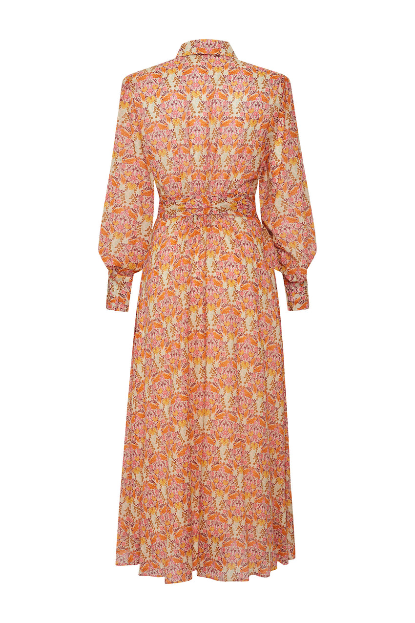 Shirt Collar Midi Dress - Multi Color