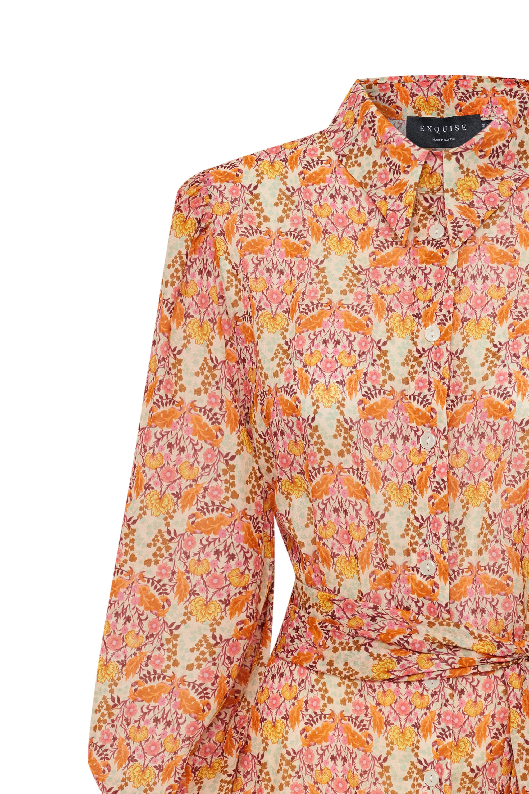 Shirt Collar Midi Dress - Multi Color