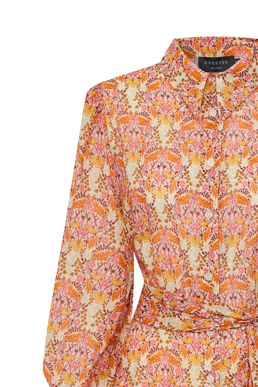 Shirt Collar Midi Dress - Multi Color