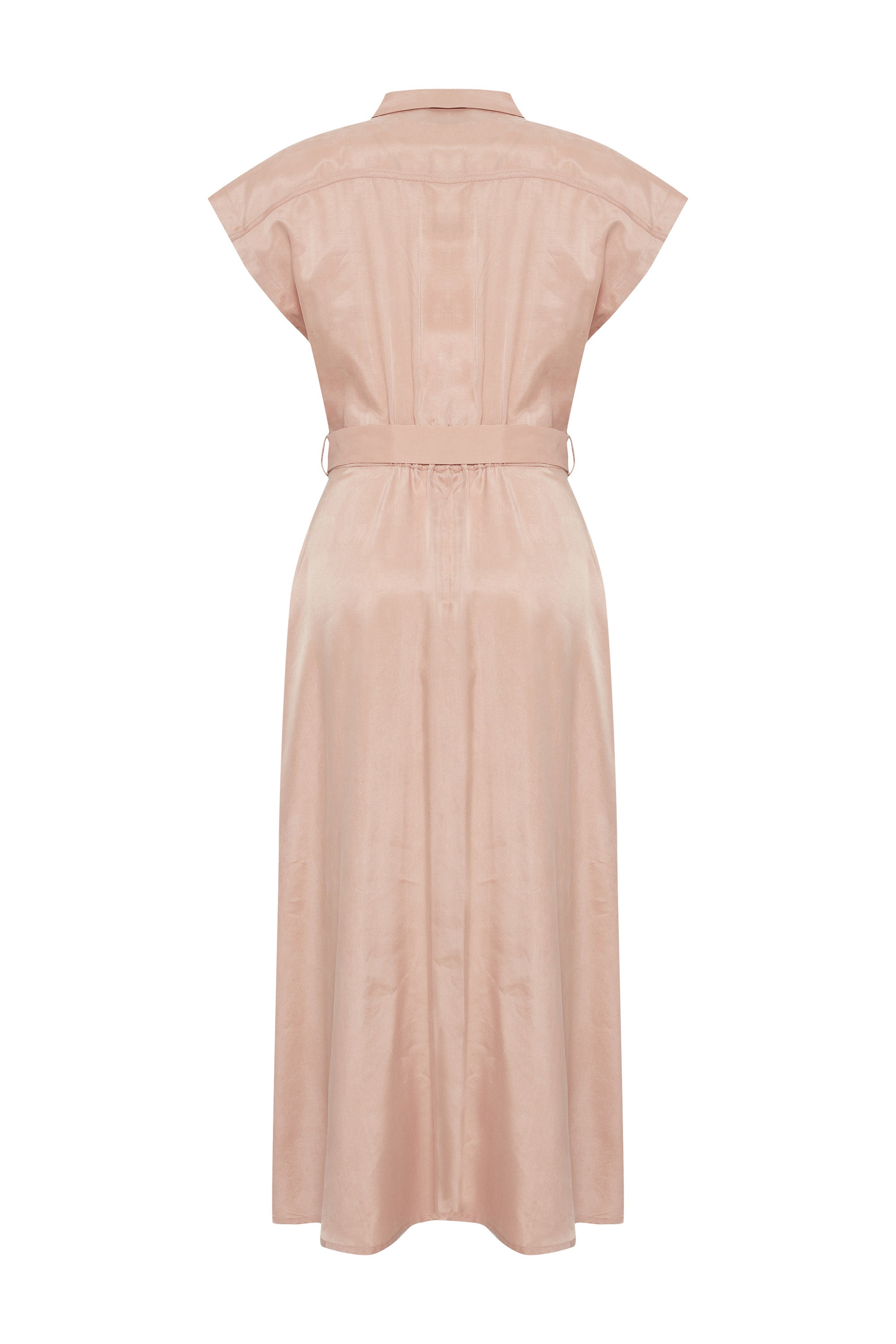 Elliana Buttoned Belted Modal Midi Dress - PINK