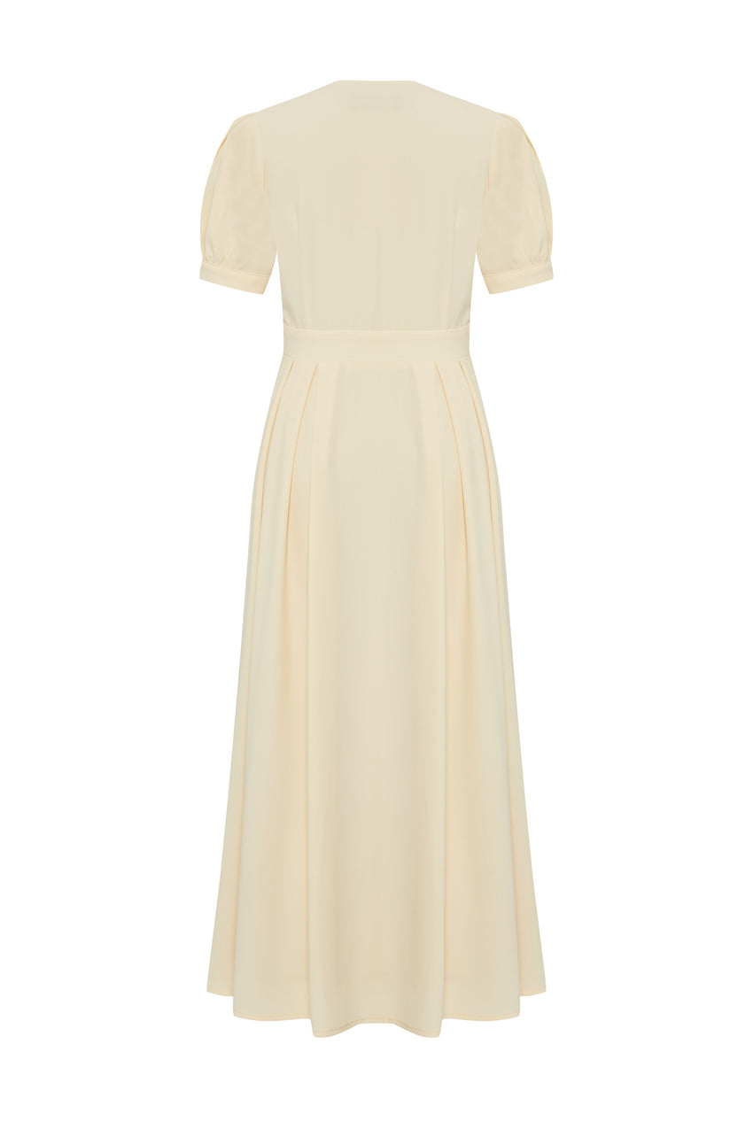 Fitted Waist Short Sleeve Dress - Ecru