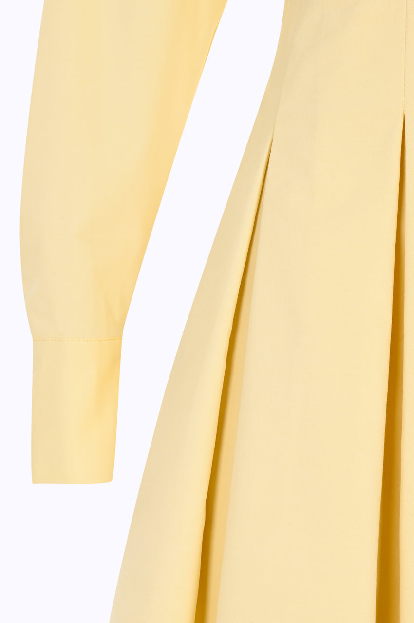 Regular Pleated Dropped Shoulder Mini Shirt Dress - Yellow
