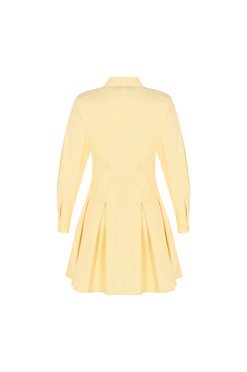 Regular Pleated Dropped Shoulder Mini Shirt Dress - Yellow